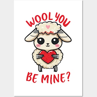 Cute Wool You Be Mine Valentine Heart And Sheep Design Posters and Art